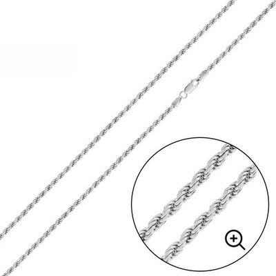 Italian Solid Sterling Silver Rope Chain 040 - 1.8MM Nickel Free Necklace with Lobster Claw Clasp Closure