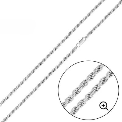 Italian Solid Sterling Silver Rope Chain 060 - 3.0MM Nickel Free Necklace with Lobster Claw Clasp Closure