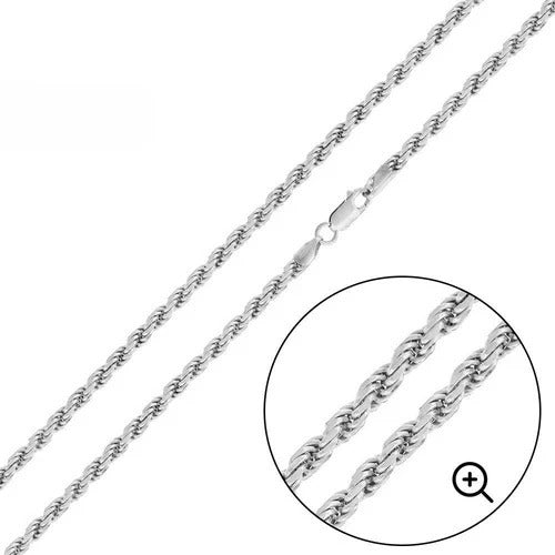 Italian Solid Sterling Silver Rope Chain 070 - 3.5MM Nickel Free Necklace with Lobster Claw Clasp Closure