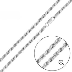 Italian Solid Sterling Silver Rope Chain 100 - 5MM Nickel Free Necklace with Lobster Claw Clasp Closure