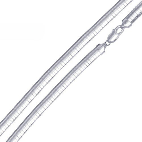 Sterling Silver Italian Solid Flat Omega Chain 4MM Nickel Free Necklace with Lobster Claw Clasp Closure