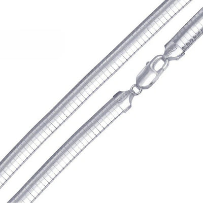 Sterling Silver Italian Solid Flat Omega Chain 6MM Luxurious Nickel Free Necklace with Lobster Claw Clasp Closure