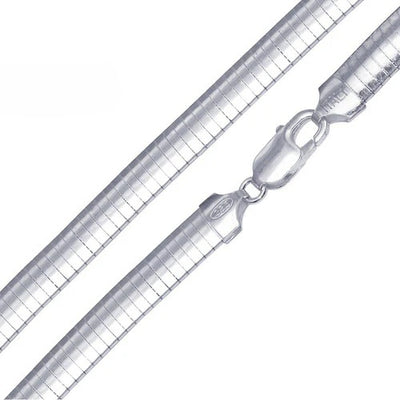 Sterling Silver Italian Solid Flat Omega Chain 8mm Nickel Free Necklace with Lobster Claw Clasp Closure