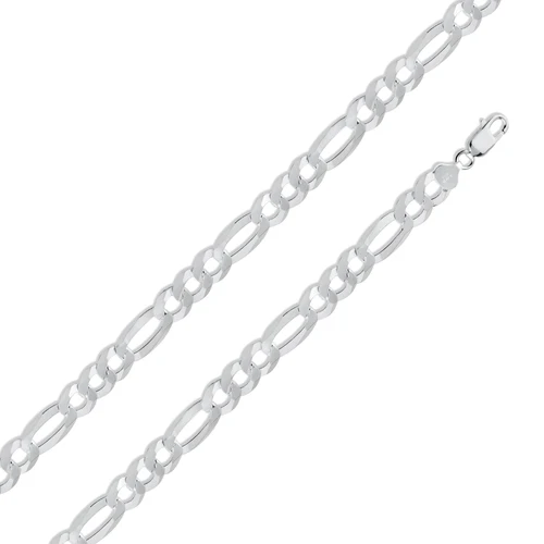 Italian Sterling Silver Figaro Chain 250- 10mm with Lobster Clasp Closure