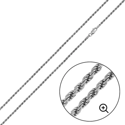 Sterling Silver Rhodium Plated Rope 1.6mm-035 Chain