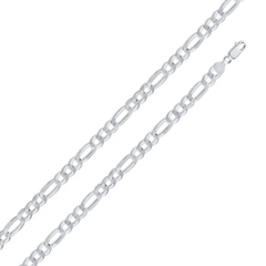 Italian Sterling Silver Flat Figaro Chain 180- 8 mm with Lobster Claw Clasp Closure