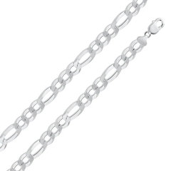 Italian Sterling Silver Flat Figaro Chain 300- 13 mm with Lobster Claw Clasp Closure