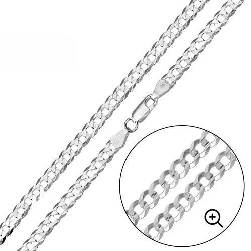 Italian Sterling Silver Flat Curb Link Chain 140- 6 mm with Lobster Claw Clasp Closure