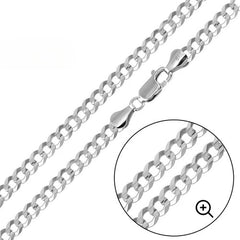 Italian Sterling Silver Flat Curb Link Chain 180- 7.2 mm with Lobster Claw Clasp Closure