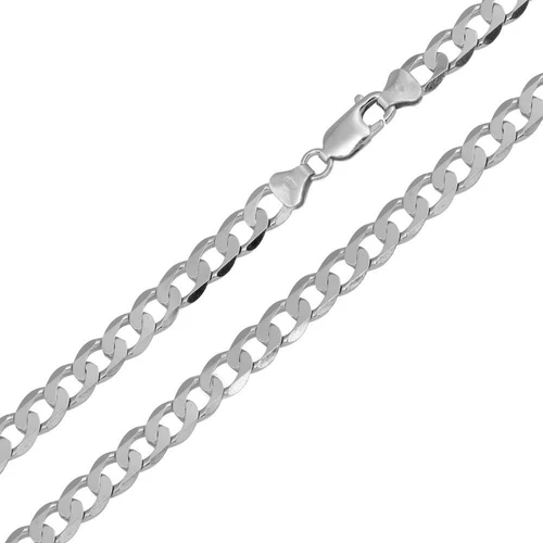 Italian Sterling Silver Flat Curb Link Chain 220- 9.6 mm with Lobster Claw Clasp Closure