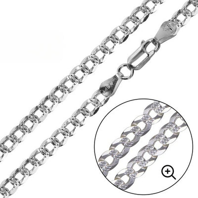 Sterling Silver 140-6.1MM Flat Pave Curb Chain