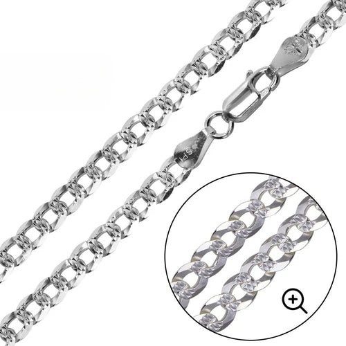 Sterling Silver Flat Pave Curb Chain 250-11MM with Lobster Clasp