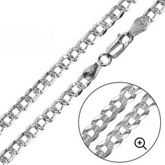 Sterling Silver Flat Pave Curb Chain 180-7MM with Lobster Clasp
