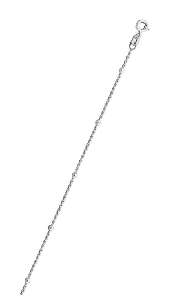 Italian Sterling Silver 030-1mm Cable Chain With Beads with Spring Clasp Closure