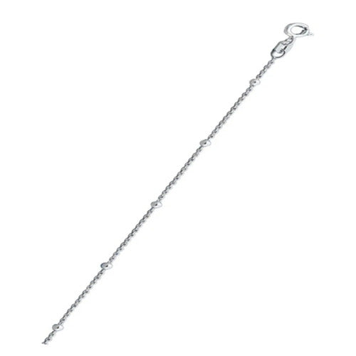 Italian Sterling Silver 030-1mm Cable Chain With Beads with Spring Clasp Closure