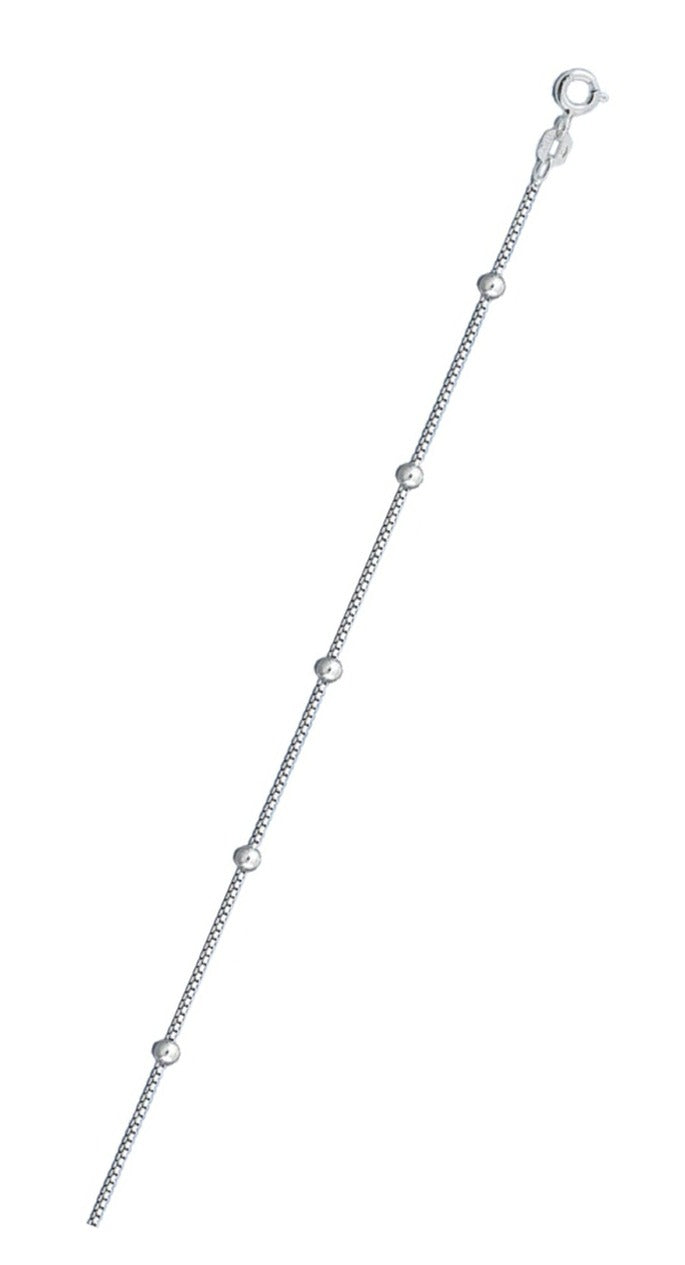Italian Sterling Silver 040-0.6mm Box Chain With Beads with Spring Clasp Closure