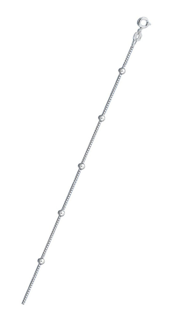 Italian Sterling Silver 040-0.6mm Box Chain With Beads with Spring Clasp Closure