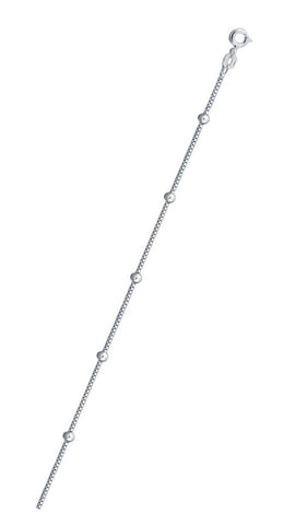 Italian Sterling Silver 040-0.6mm Box Chain With Beads with Spring Clasp Closure