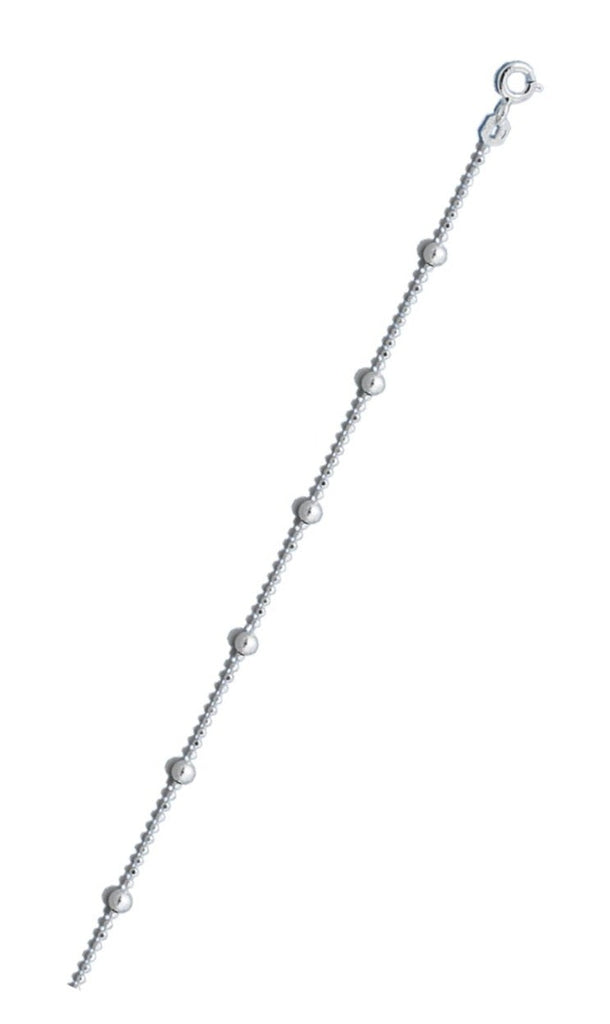 Italian Sterling Silver Polished 120-1.2mm Diamond Cut Bead Chain With Beads with Spring Clasp Closure