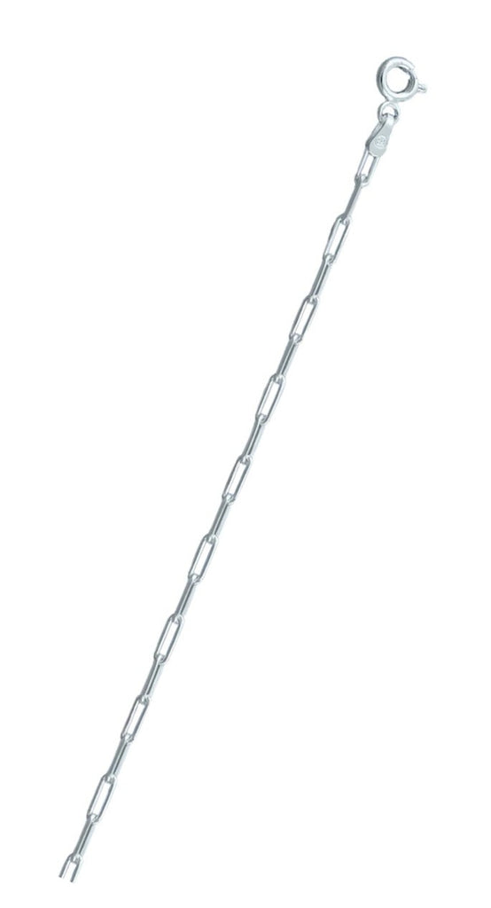 Italian Sterling Silver Flat Edge Paperclip 080-2.3mm Chain with Spring Clasp Closure