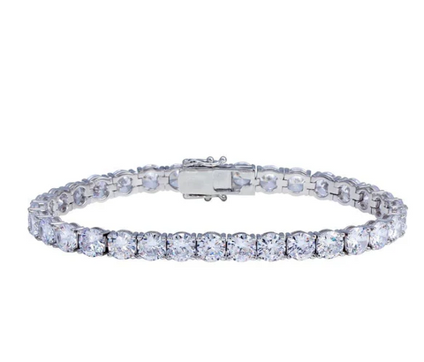 Sterling Silver Rhodium Plated Round CZ Tennis Bracelet