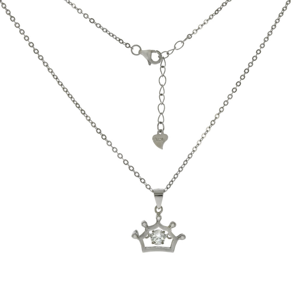 Sterling Silver Crown Dancing CZ in Motion Pendant Necklace
