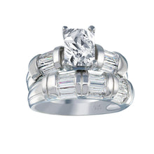 Load image into Gallery viewer, Sterling Silver Rhodium Plated Clear Rectangular Center Baguette CZ Engagement Ring Set