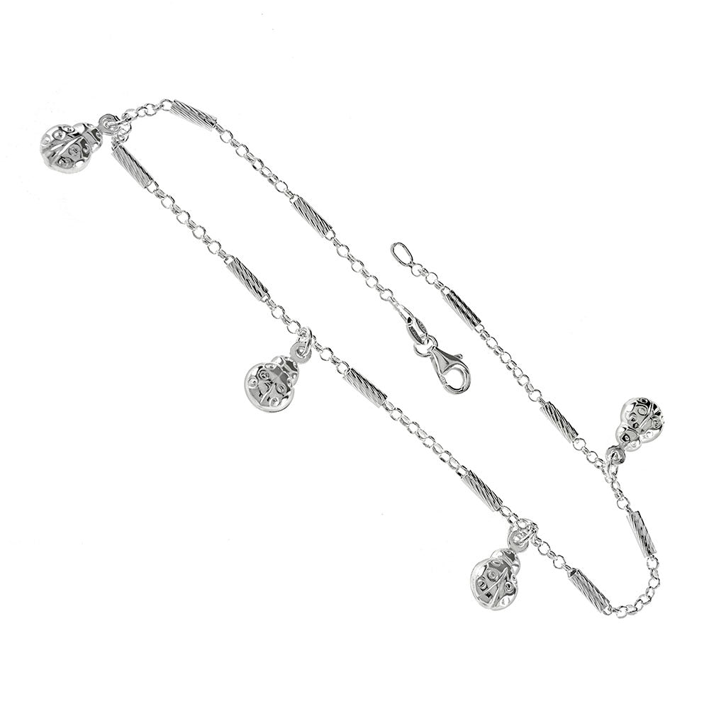 Italian Sterling Silver Ladybug Dangle Anklet