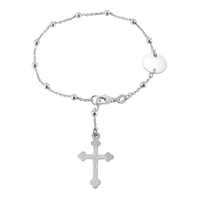 Italian Sterling Silver 3mm Rosary Rhodium BraceletAnd Length 7inchesAnd Width 3mm