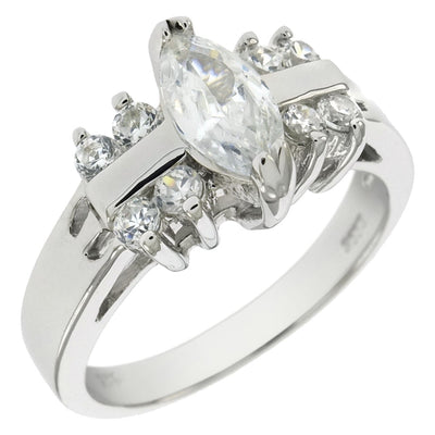Sterling Silver Fancy Promise Ring with Clear Cz And Ring Width of 10MM