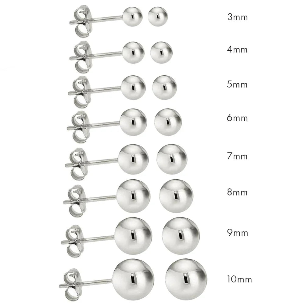 14K High Polish White Gold Classy Ball Earrings with (Friction Post/Tension Back)