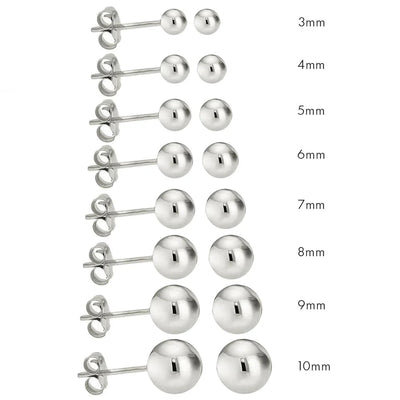 14K High Polish White Gold Classy Ball Earrings with (Friction Post/Tension Back)