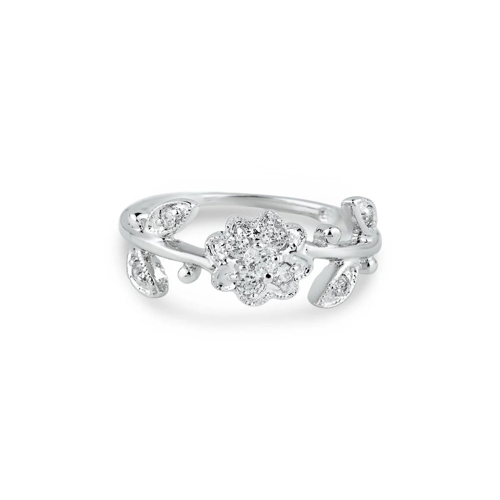 Sterling Silver Stylish Flower Design Inlaid with Clear Czs Band Ring