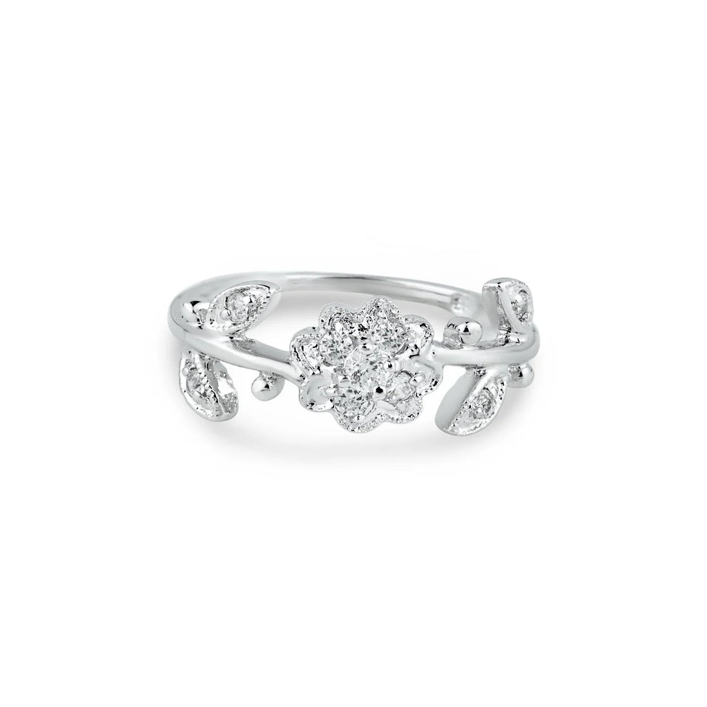 Sterling Silver Stylish Flower Design Inlaid with Clear Czs Band Ring