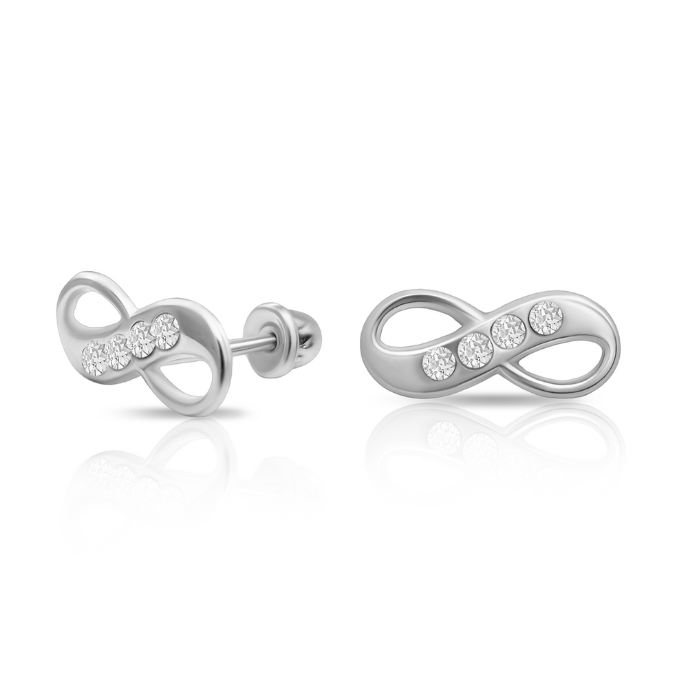 Sterling Silver Rhodium Plated CZ Infinity Screw Back Earring