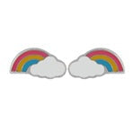 Sterling Silver Rhodium Plated Rainbow Cloud Screw Back Earring