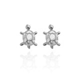 Sterling Silver Rhodium Plated Turtle Screw Back Earring