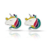 Sterling Silver Rhodium Plated Unicorn Head Screw Back Earring