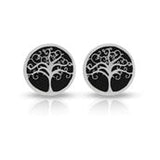 SilaDore Sterling Silver Rhodium Plated Tree Of Life With Black Background Screw Back Earring