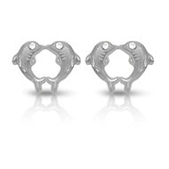 Sterling Silver Rhodium Plated Heart Dolphin CZ Screw Back Earring