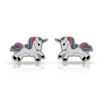 Sterling Silver Rhodium Plated Jumping Unicorn Screw Back Earring