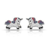 SilaDore Sterling Silver Rhodium Plated Jumping Unicorn Screw Back Earring
