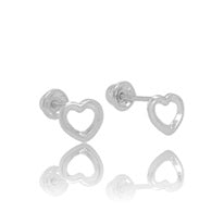 Sterling Silver Rhodium Plated Heart Siloutte Screw Back Earring