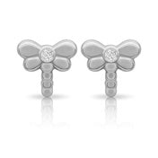 Sterling Silver Rhodium Plated Dragonfly CZ Screw Back Earring
