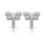 SilaDore Sterling Silver Rhodium Plated Dragonfly CZ Screw Back Earring