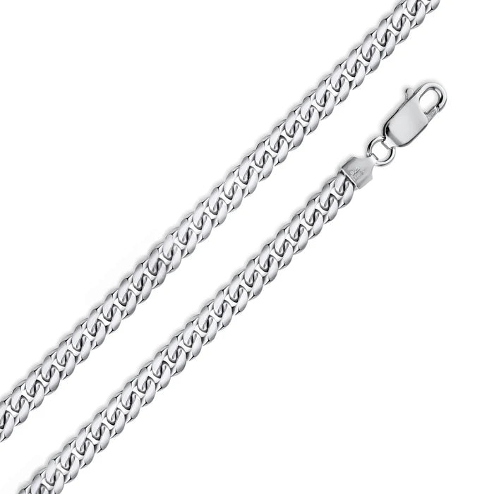 Italian Sterling Silver Rhodium Plated Miami Curb Chain 200-7 mm with Lobster Clasp Closure