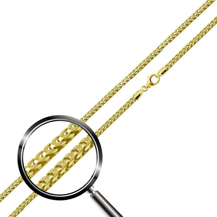 Italian Sterling Silver Gold Plated Franco Chain 130- 1.3 MM with Lobster Clasp Closure