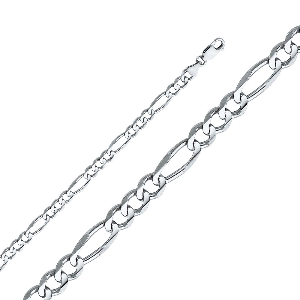 14K White Gold 6mm Lobster Figaro 3? Concave Regular Link Chain With Spring Clasp Closure