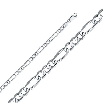 14K White Gold 6mm Lobster Figaro 3+1 Concave Regular Link Chain With Spring Clasp Closure