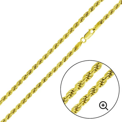 Sterling Silver Yellow Gold Plated Rope Chain 080-3.8mm with Lobster Clasp